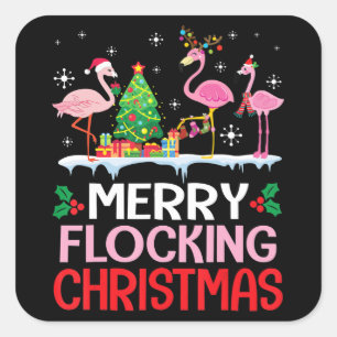Sticker Carré Flamingo   Flamingo Noel Hats Dancing on Snow