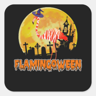 Sticker Carré Flamingo Flamingoween Funny Witch Halloween