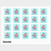 Sticker Carré Flamingo rose mignon surf (Feuille)