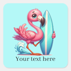 Sticker Carré Flamingo rose mignon surf