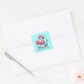 Sticker Carré Flamingo rose mignon surf (Enveloppe)