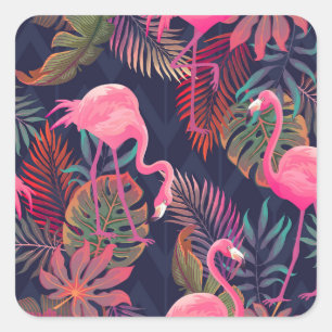 Sticker Carré Flamingo tropical : motif vintage de palmier.