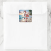 Sticker Carré Flamingo Wearing Winter Boots and Scarf (Sac)