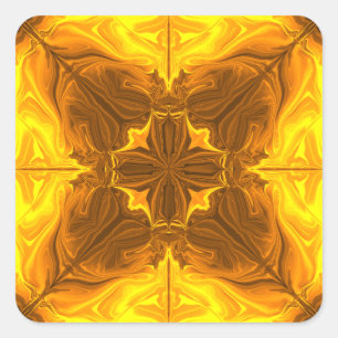 Sticker Carré Flamme Dorée Kaléidoscope Art Fractal