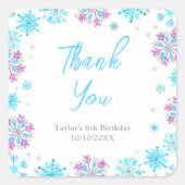 Sticker Carré Flammes de neige pourpre et bleu Merci d'anniversa (Devant)