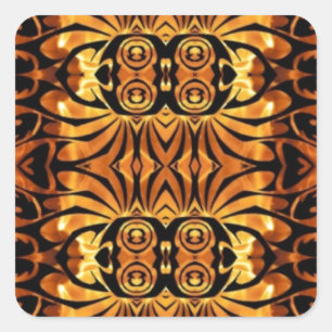 Sticker Carré flammes orange totem autochtone pôle tribal motif