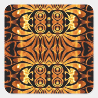 Sticker Carré flammes orange totem autochtone pôle tribal motif