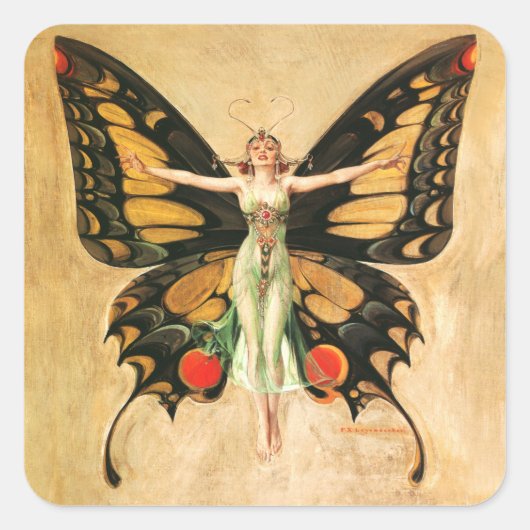 Sticker Carré Flapper Butterfly Flying Woman Illustration (Devant)