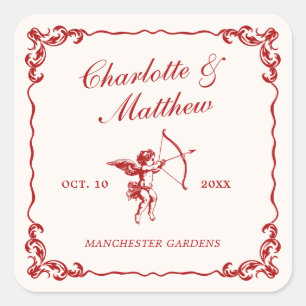 Sticker Carré Flèche de Cupidon Rouge Mariage Vintage
