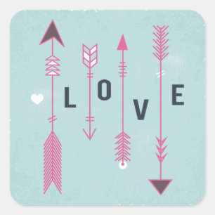 Sticker Carré Flèches d'amour Shabby Chic Bleu et Rose Vintage