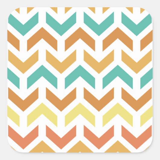Sticker Carré Flèches rétro Chevron Orange Or Turquoise (Devant)