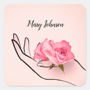 Sticker Carré fleur à la main sur coeur arrière - plan