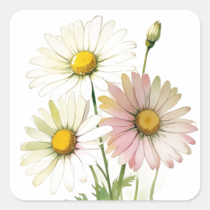 Sticker Carré Fleur aquarelle Daisy Moderne Professionnelle