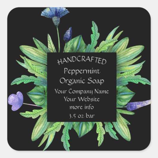 Sticker Carré Fleur artisanale à la main (Devant)