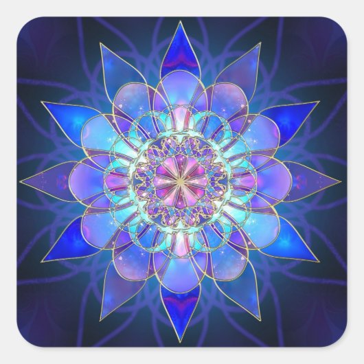 Sticker Carré Fleur bleue Mandala Fractal (Devant)