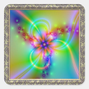 Sticker Carré Fleur Colorée Avec Rubans