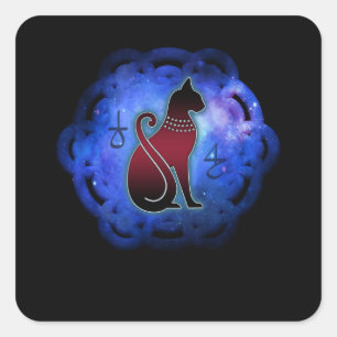 Sticker Carré Fleur Cosmique De La Vie Chat Égyptien Magie