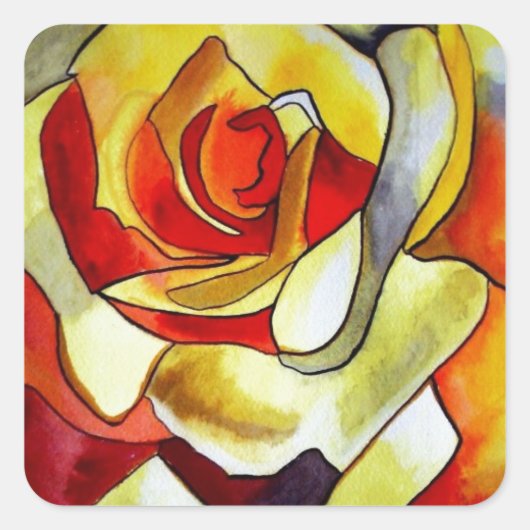 Sticker Carré Fleur d'aquarelle d'origine Frénésie Jaune (Devant)