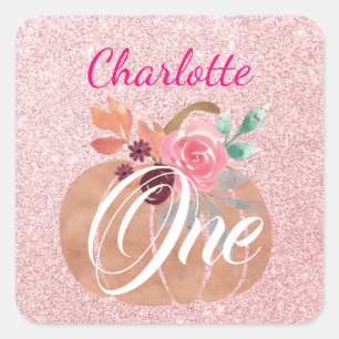 Sticker Carré Fleur d'automne de citrouille Floral d'anniversair