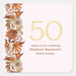 Sticker Carré Fleur d'automne de la femme surprise 50e anniversa