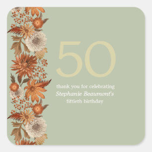 Sticker Carré Fleur d'automne de la femme surprise 50e anniversa