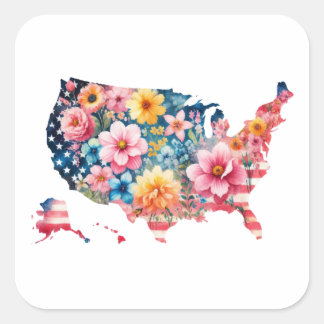 Sticker Carré Fleur de carte USA