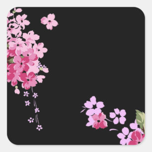 Sticker Carré Fleur de cerise rose et noire