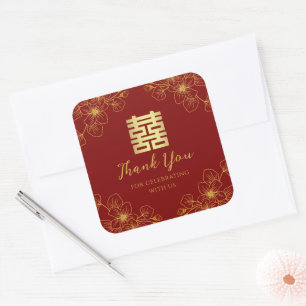 Sticker Carré Fleur de cerisier floral mariage chinois merci