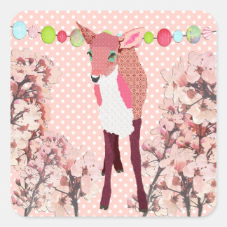 Sticker Carré Fleur de cerisier jolie rose Faune
