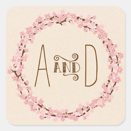 Sticker Carré Fleur de cerisier Mariage rustique (Devant)