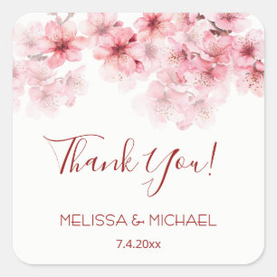 Sticker Carré Fleur de cerisier Merci Cadeau de mariage