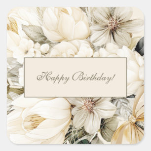 Sticker Carré Fleur de Crème Vanille Anniversaire Personnalisé