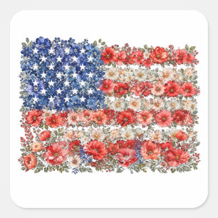 Sticker Carré Fleur de drapeau du 4 juillet