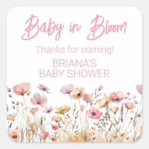Sticker Carré Fleur de Fête de Naissance Fille Fleurs Sauvages R