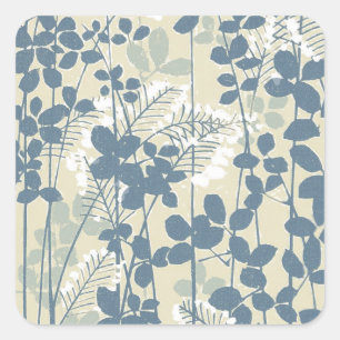Sticker Carré Fleur de feuille bleue asiatique japonaise