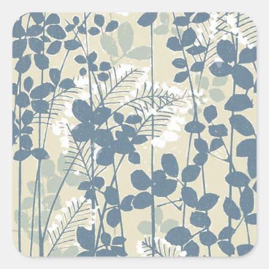 Sticker Carré Fleur de feuille bleue asiatique japonaise (Devant)