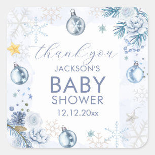 Sticker Carré Fleur de flocon de neige bleu Shower de bébé en hi