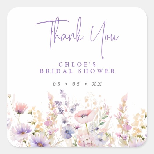 Sticker Carré Fleur de lilas Merci Faveur de Salle de Réception (Devant)