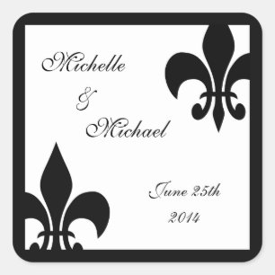 Sticker Carré Fleur de Lis Mariage noir blanc