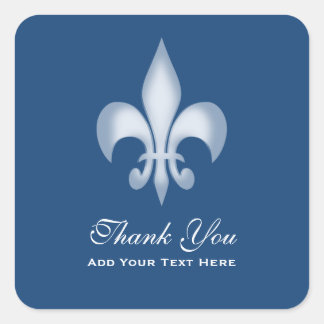 Sticker Carré Fleur de Lis Merci transparent bleu foncé