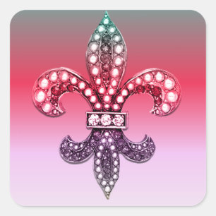 Sticker Carré Fleur De Lis Plat New Orleans Multi Couleur Rose