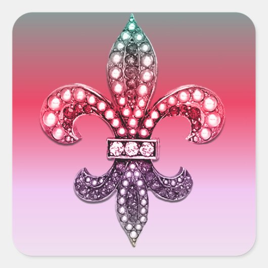 Sticker Carré Fleur De Lis Plat New Orleans Multi Couleur Rose (Devant)