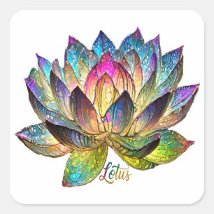 Sticker Carré Fleur de lotus colorée en vitrail sur fond blanc
