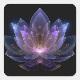 Sticker Carré Fleur de Lotus Lumineuse - Fleur Pourpre Bleu Noir
