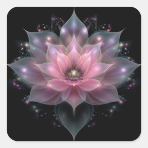 Sticker Carré Fleur de Lotus Lumineuse - Floral Noir Rose Clair 