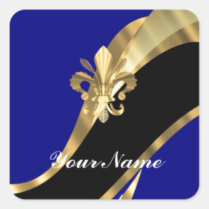 Sticker Carré Fleur de lys bleu foncé et or
