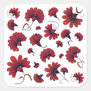 Sticker Carré Fleur de Motif du Vecteur de carnation rouge