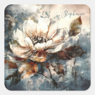 Sticker Carré Fleur de pivoine aquarelle personnalisée douce