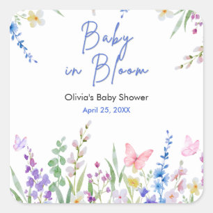Sticker Carré Fleur de printemps Bébé en fleurs Baby Shower  