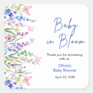 Sticker Carré Fleur de printemps Bébé en fleurs Baby Shower